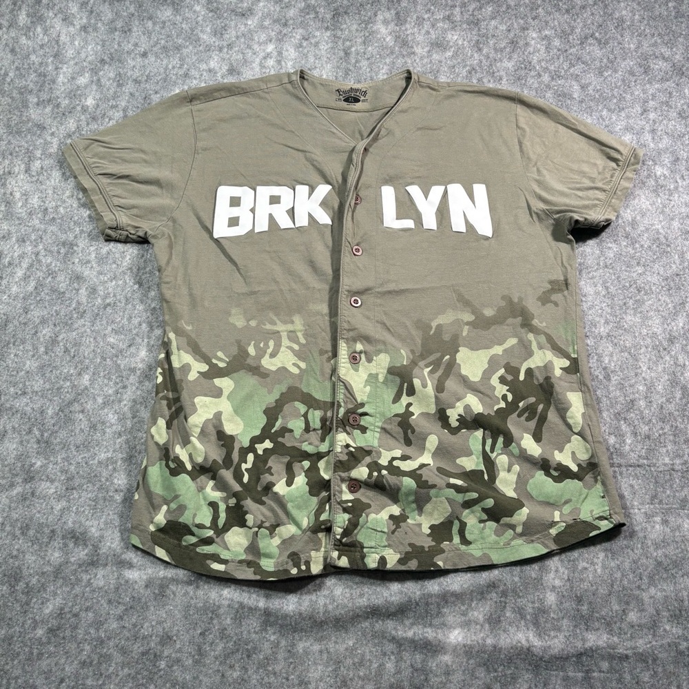 Bushwick Mens Camo Baseball Style Short Sleeve‎ Brklyn Jersey Shirt Size Xl